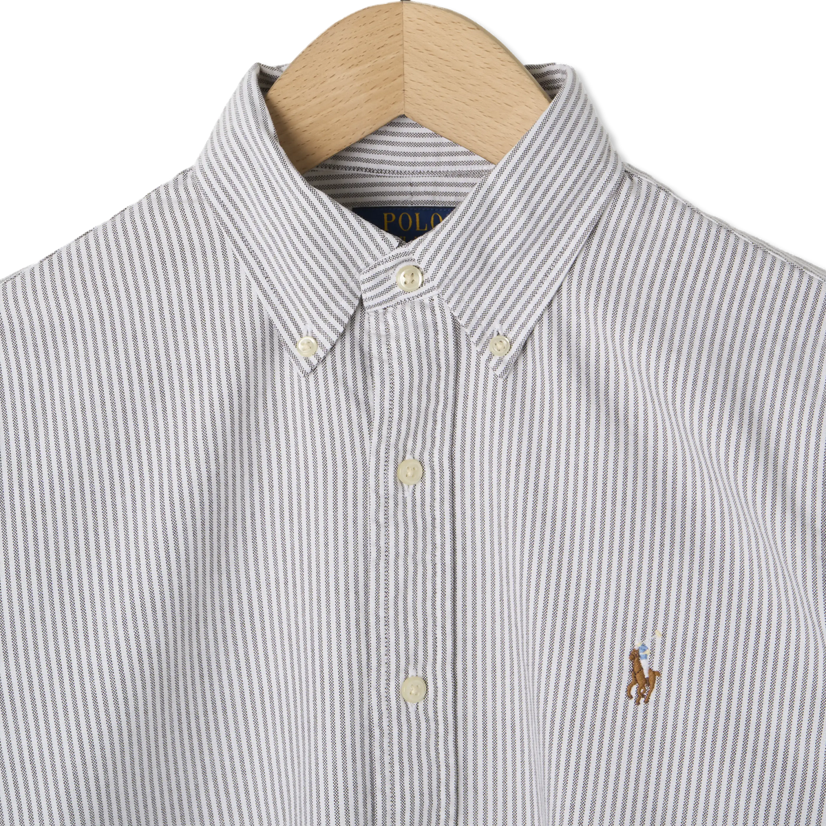 Polo Ralph Lauren Custom Fit Striped Oxford Shirt Nutmeg Brown White - Detail 3