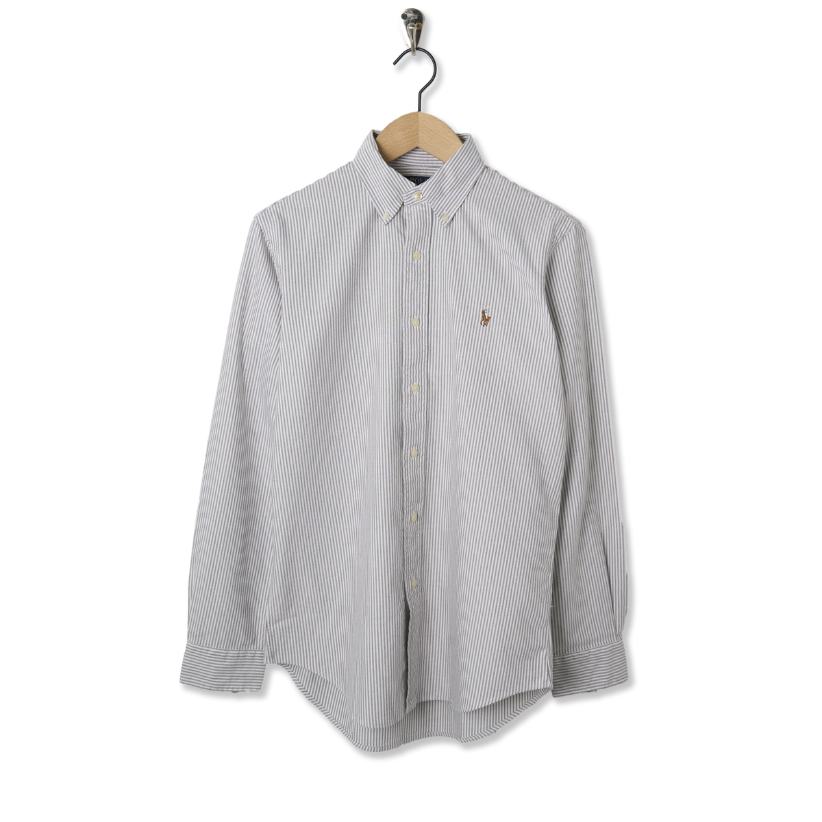 Polo Ralph Lauren Custom Fit Striped Oxford Shirt Nutmeg Brown White - Front