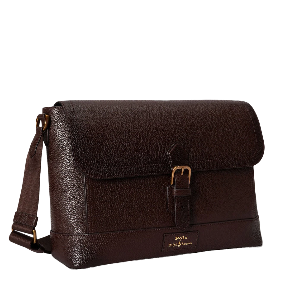 Polo Ralph Lauren Pebbled Leather Messenger Bag Dark Brown - View 2