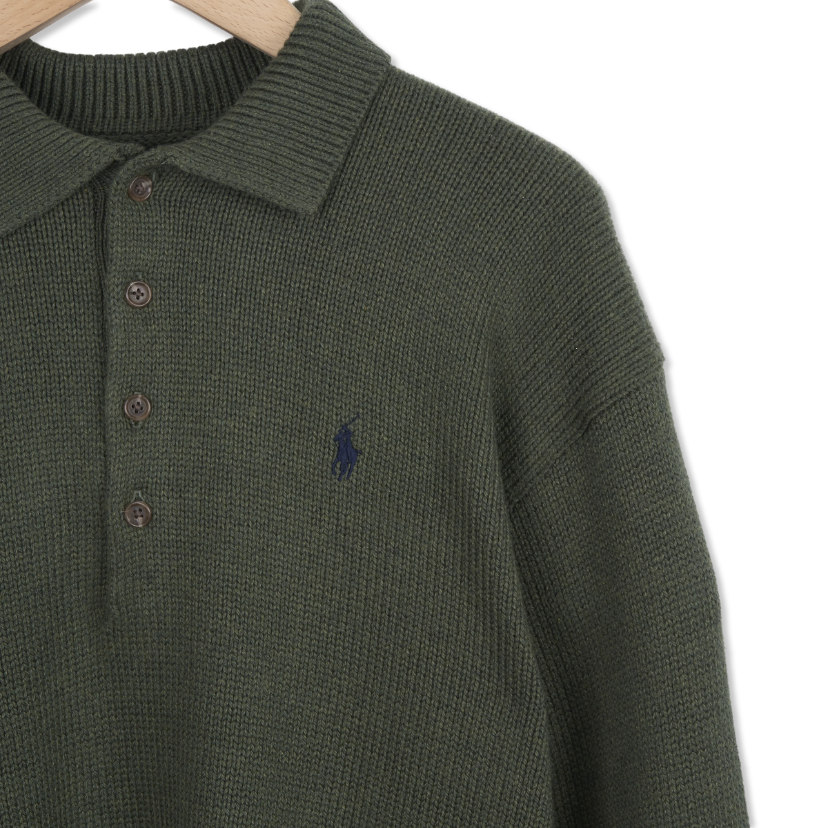 Polo Ralph Lauren Relaxed Cable Cotton Polo Sweater Olive Shrub Heather - Detail 3