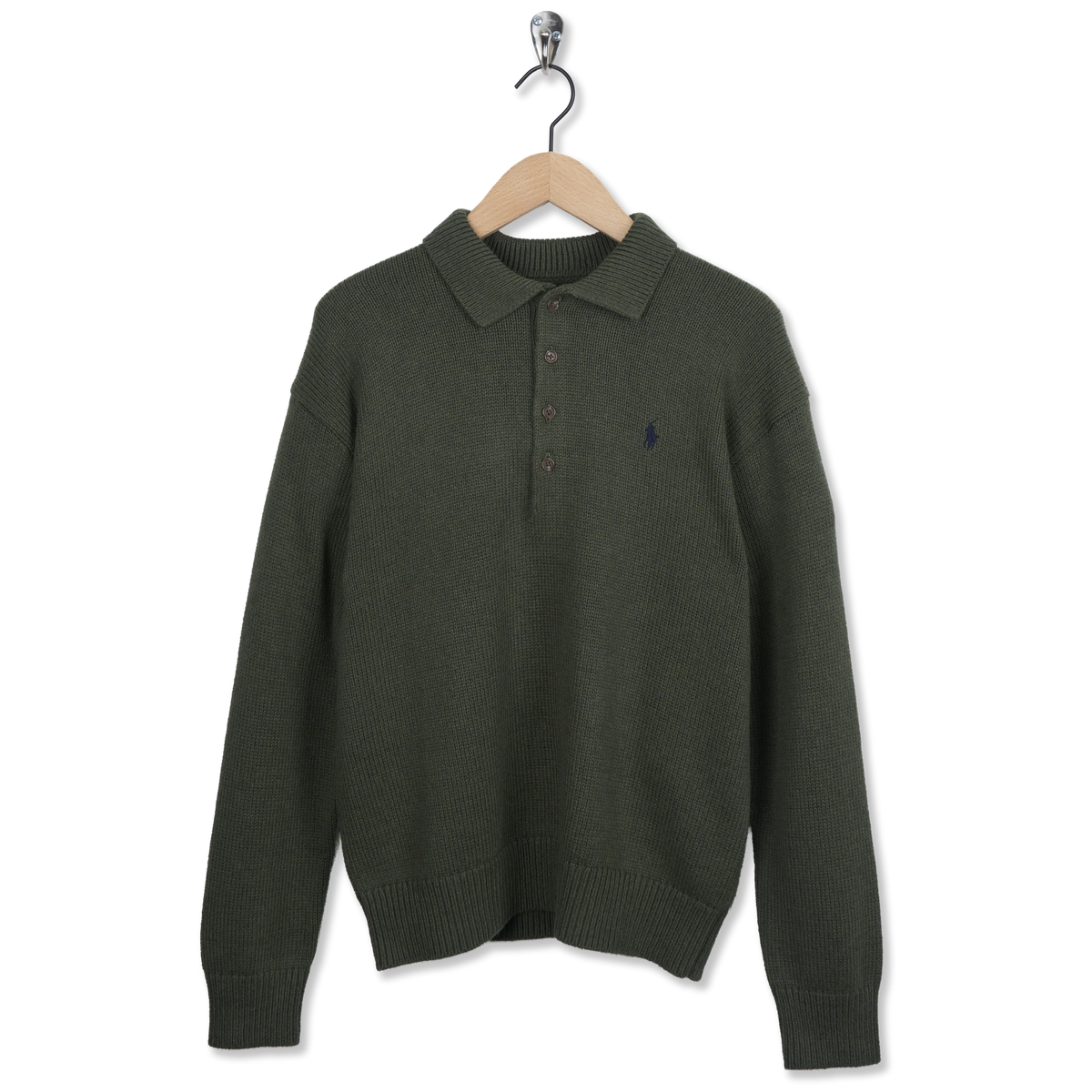 Polo Ralph Lauren Relaxed Cable Cotton Polo Sweater Olive Shrub Heather - Front