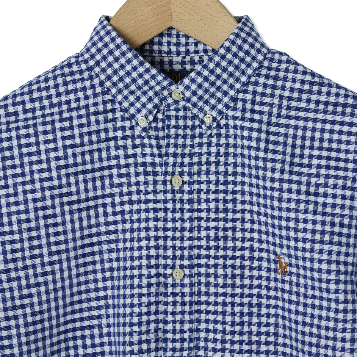 Polo Ralph Lauren Slim Fit Gingham Oxford Shirt Royal / White - Detail 1