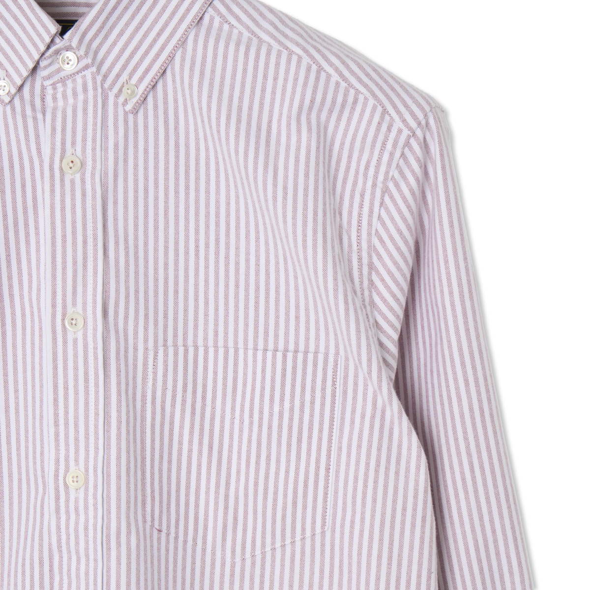 Portuguese Flannel Brushed Oxford Stripe Shirt Bordeaux - Detail 3