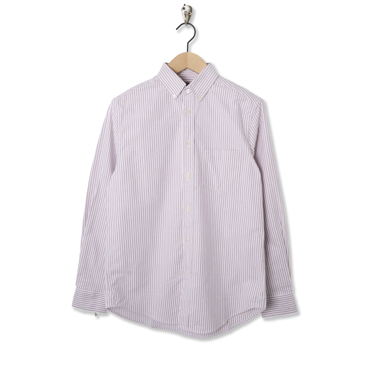 Portuguese Flannel Brushed Oxford Stripe Shirt Bordeaux - Front