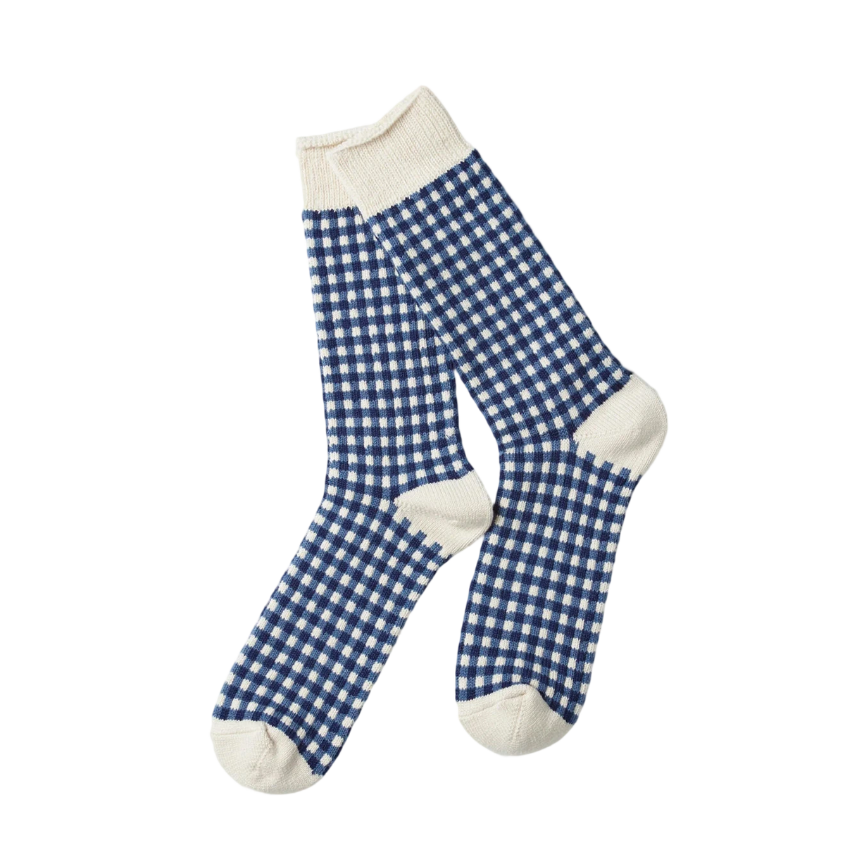 RoToTo Jacquard Knit Gingham Sock Navy - View
