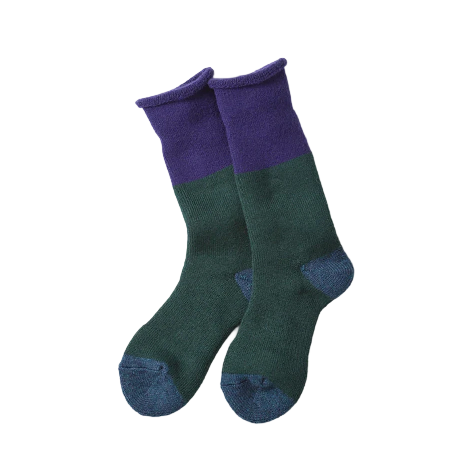 RoToTo Chunky Pile Boot Socks Dark Purple / Dark Green - View