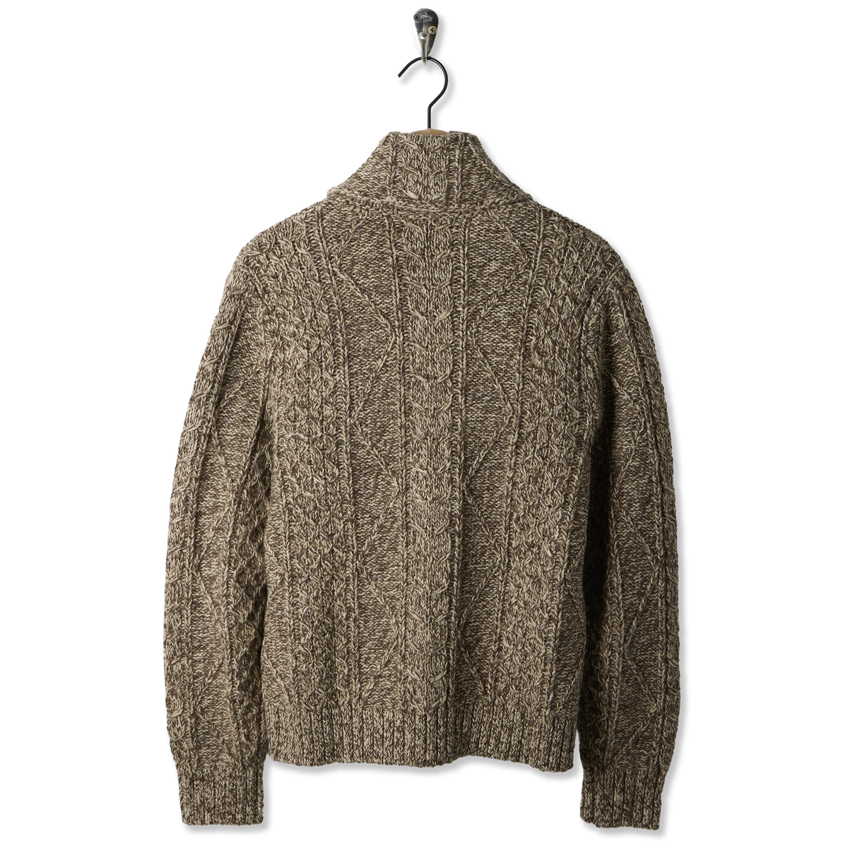 RRL By Ralph Lauren Cable Wool-Blend Full-Zip Sweater Brown / Cream Marl - Back