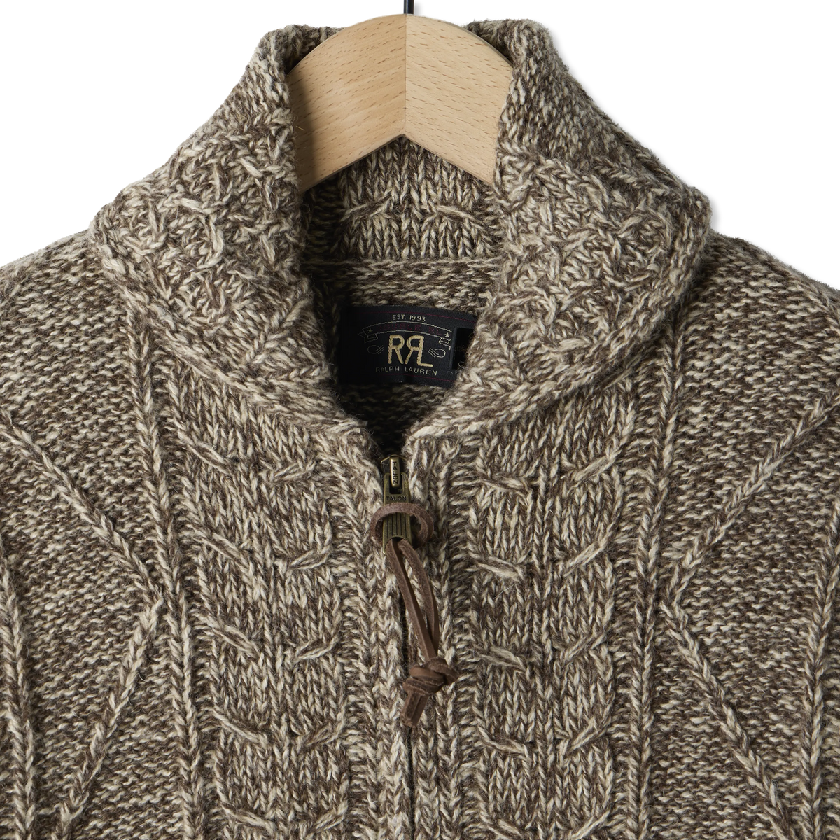 RRL By Ralph Lauren Cable Wool-Blend Full-Zip Sweater Brown  Cream Marl - Detail 2