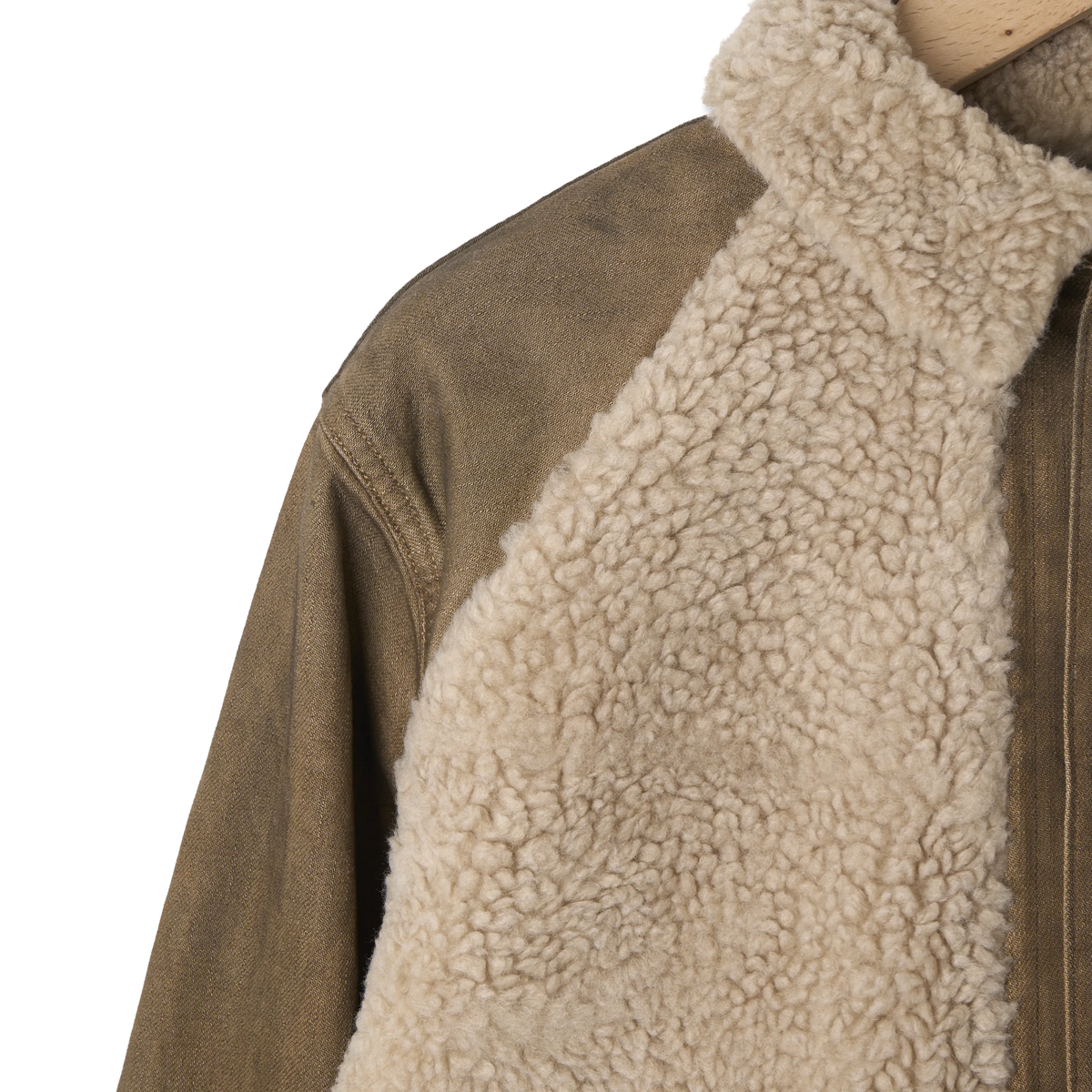 RRL By Ralph Lauren Fleece-Panel Denim Trucker Jacket Distressed Brown - Detail 2