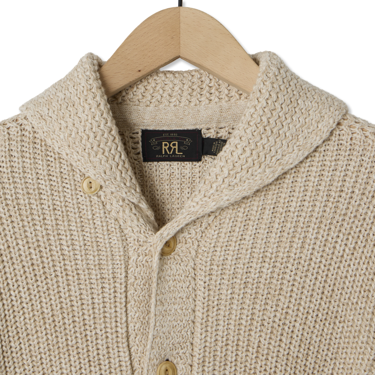 RRL By Ralph Lauren Shawl Card Long Sleeve Cardigan Cream - Detail 2