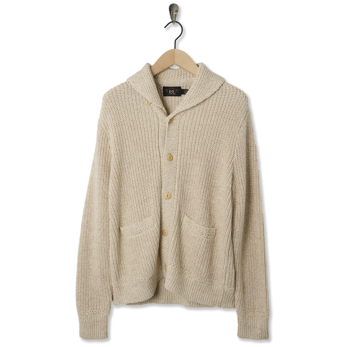 RRL By Ralph Lauren Shawl Card Long Sleeve Cardigan Cream - Front