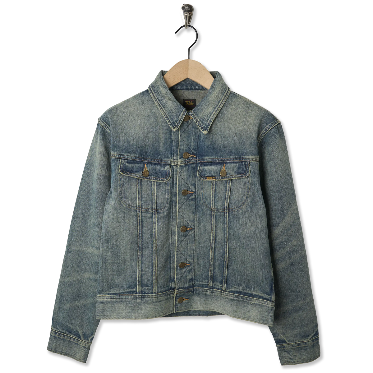 RRL by Ralph Lauren Leeland Indigo Denim Trucker Jacket Leeland Wash - Front