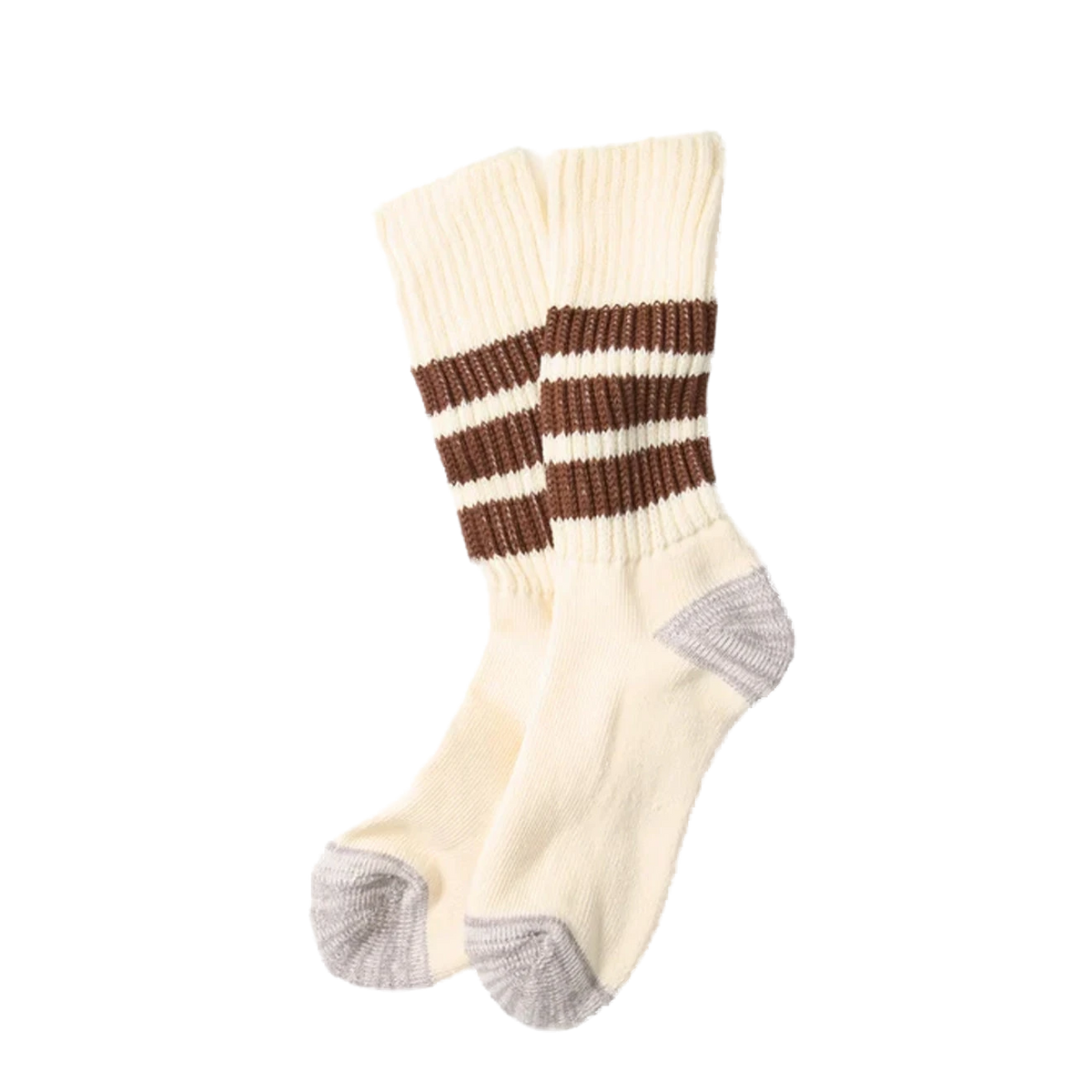 RoToTo Coarse Ribbed Oldschool Crew Socks Brown - View 1