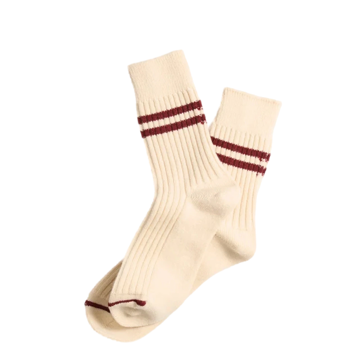 RoToTo Merino Lambs Wool Stripe Socks Off White / Maroon - View 1