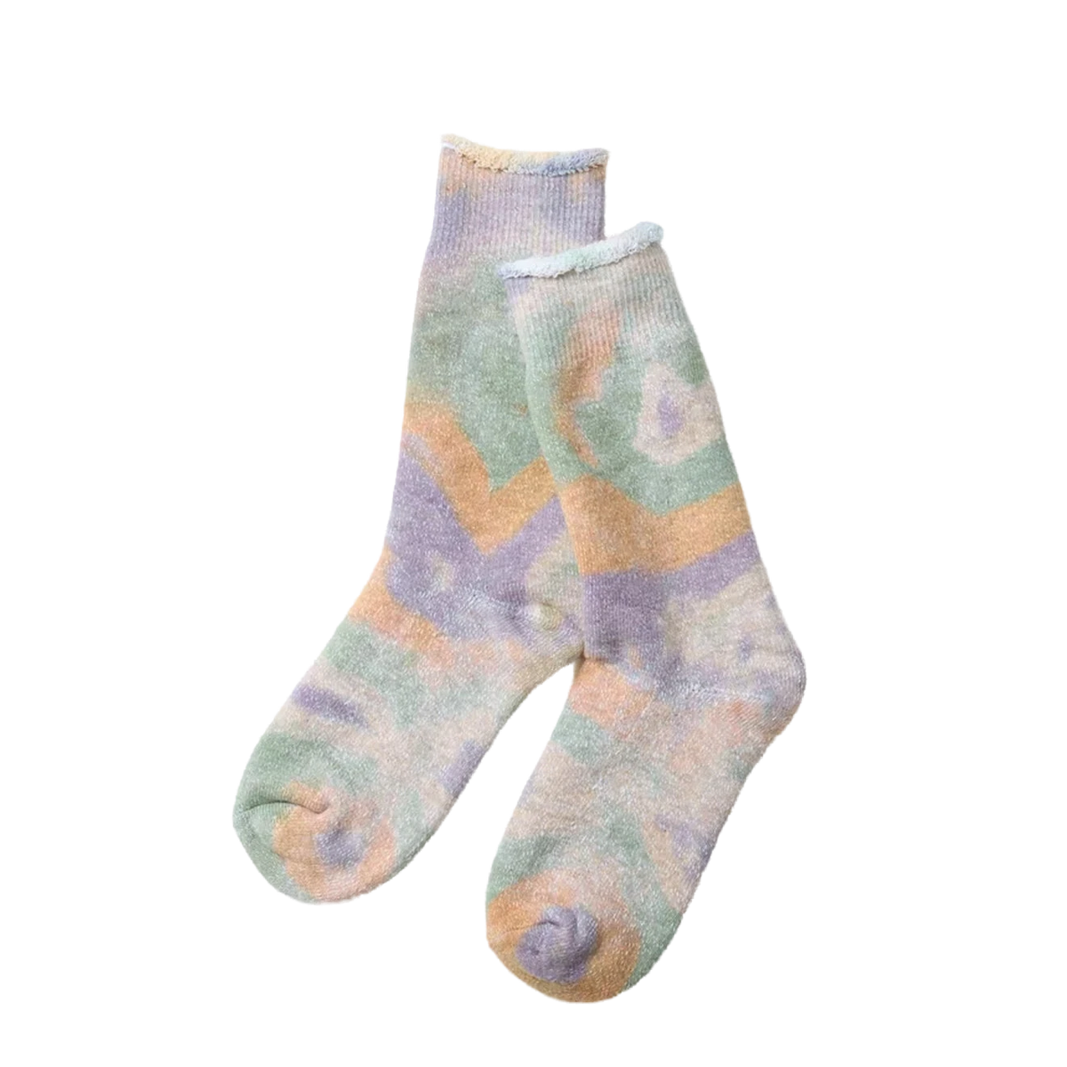 RoToTo Tie Dye Pile Socks Green / Light Pink / Purple - View 1