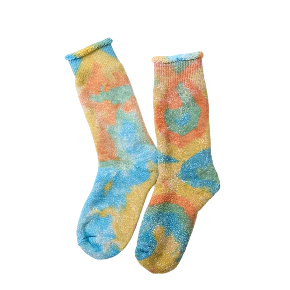 RoToTo Tie Dye Pile Socks Orange / Light Blue / Light Yellow - View 1