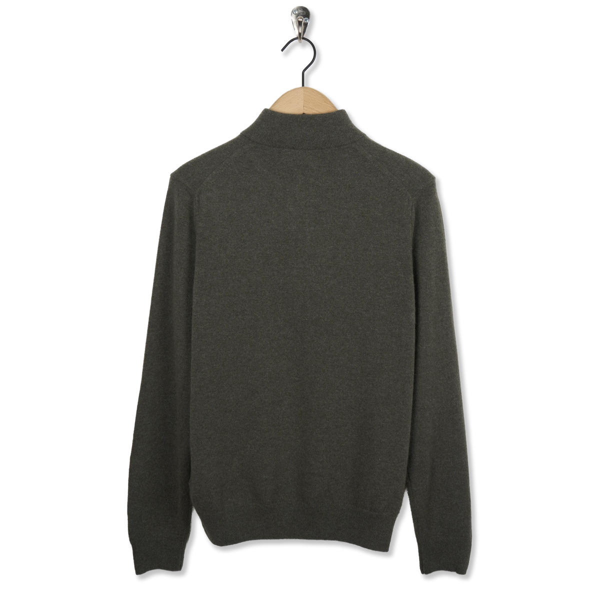 Sunspel Cashmere Half Zip Khaki - Back