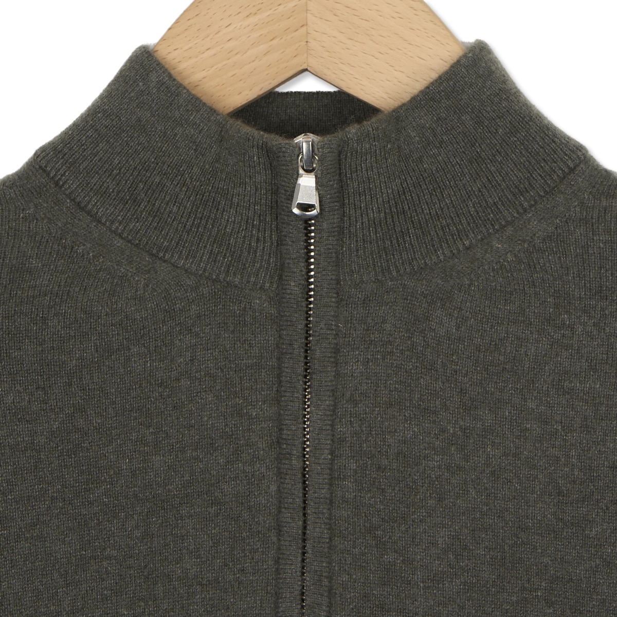 Sunspel Cashmere Half Zip Khaki - Detail 2
