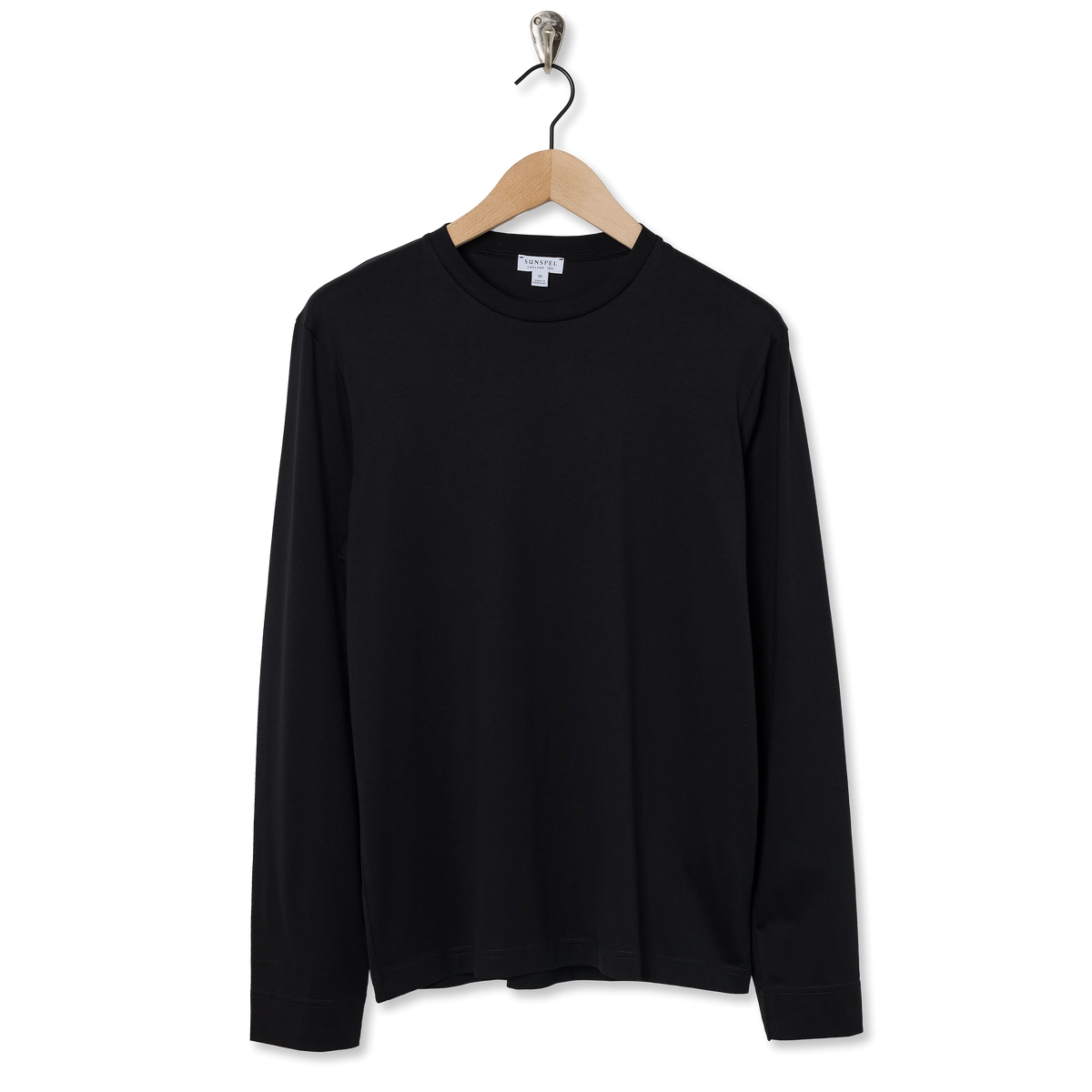 Sunspel L/S Riviera T-Shirt Black - Front