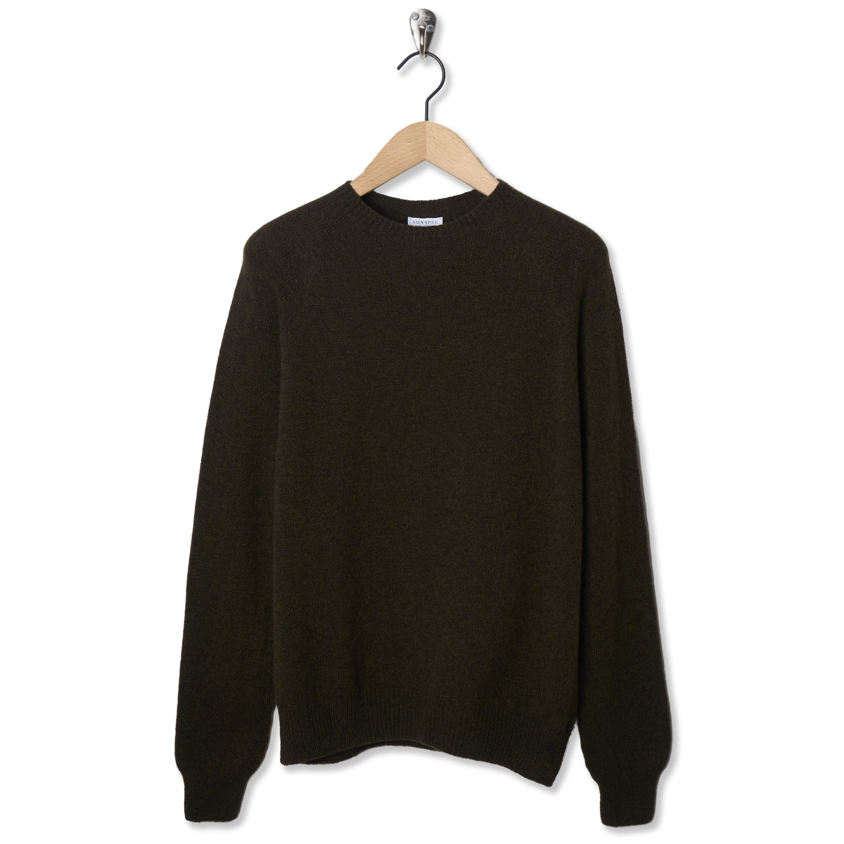 Sunspel Lambswool Crew Neck Jumper Loden Green Twist - Front