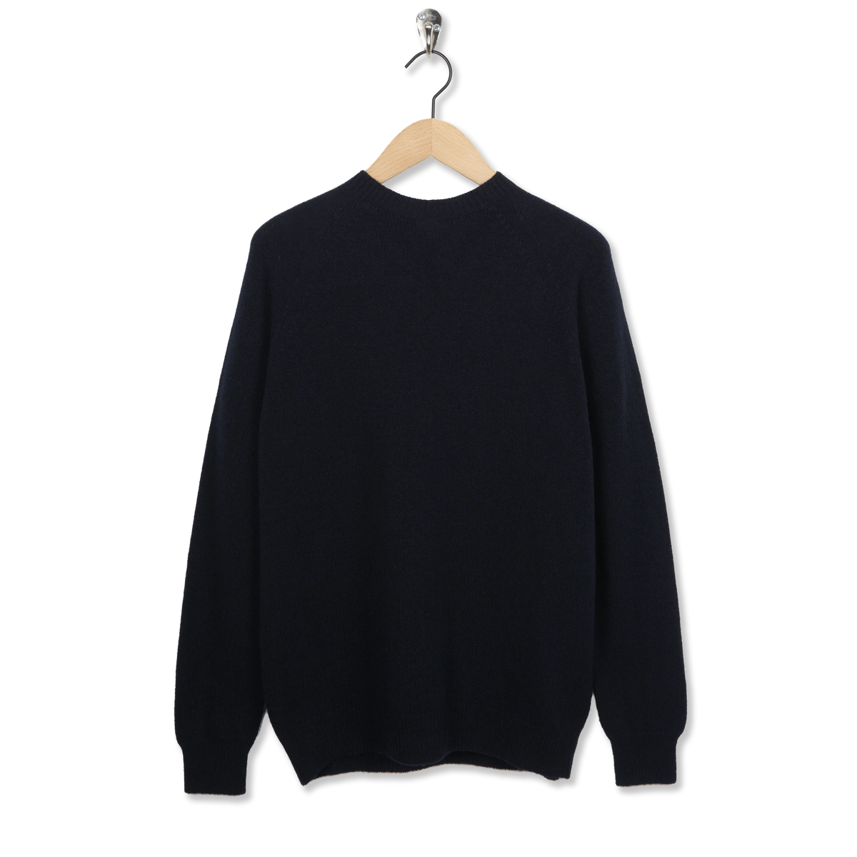 Sunspel Lambswool Crew Neck Knit Dark Navy Mouline - Front