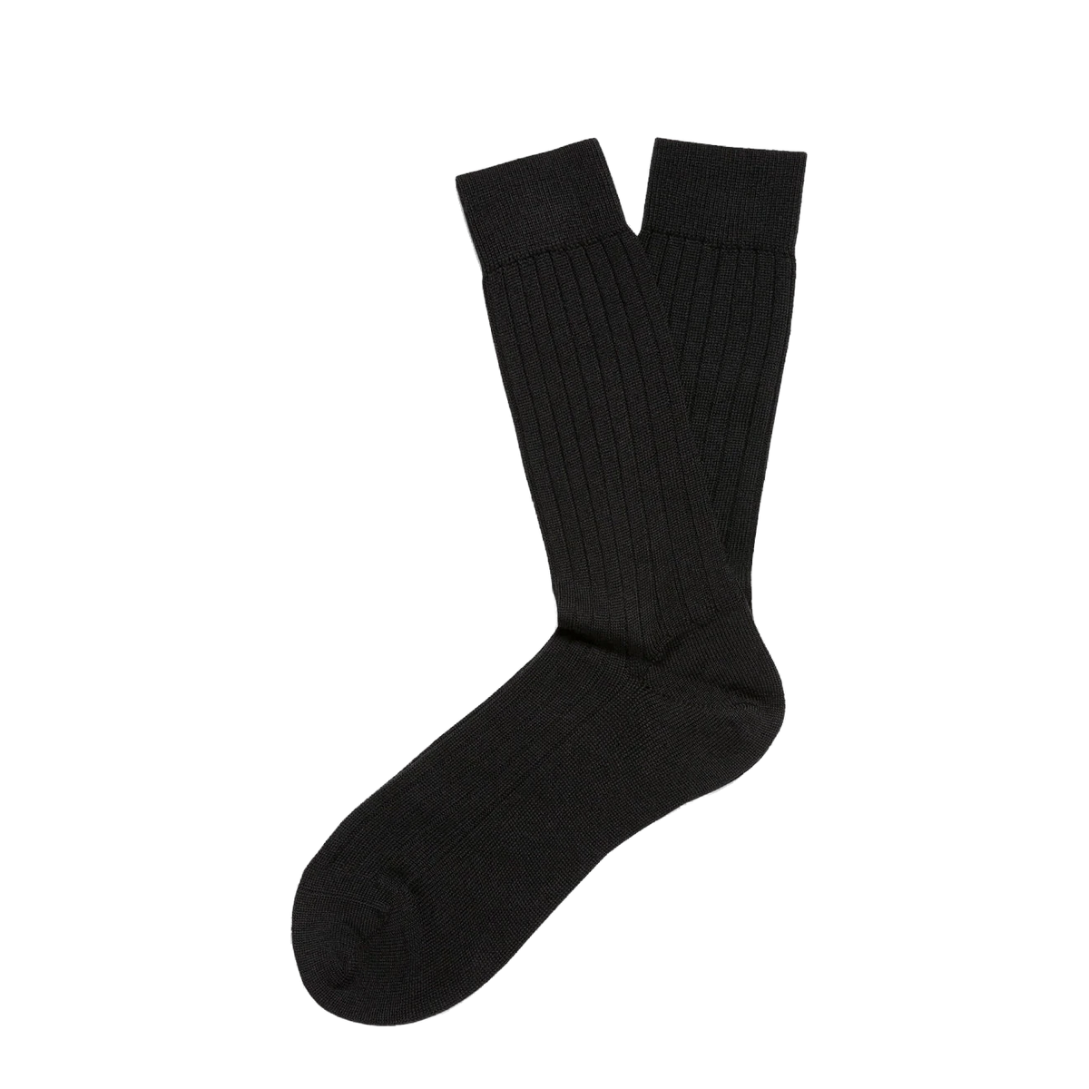Sunspel Merino Wool Ribbed Socks Black - View 1
