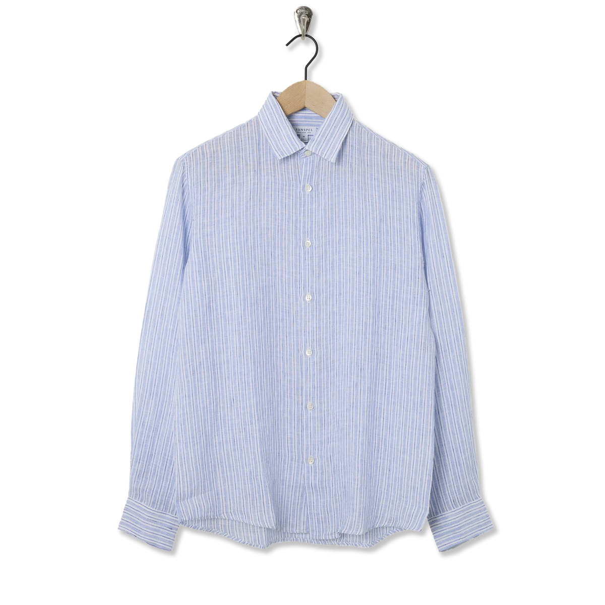 Sunspel Linen LS Shirt Vintage Linen Blue Stripe - Front