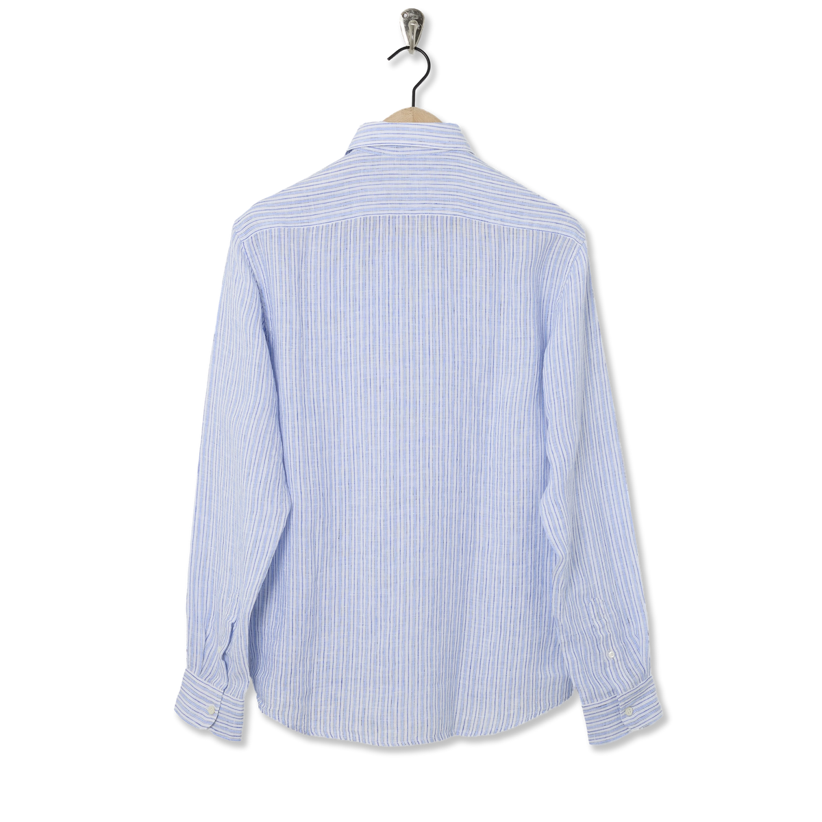 Sunspel Linen LS Shirt Vintage Linen Blue Stripe - Back