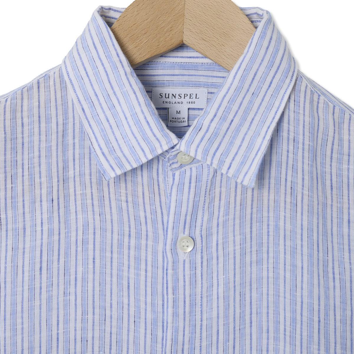 Sunspel Linen LS Shirt Vintage Linen Blue Stripe - Detail 3