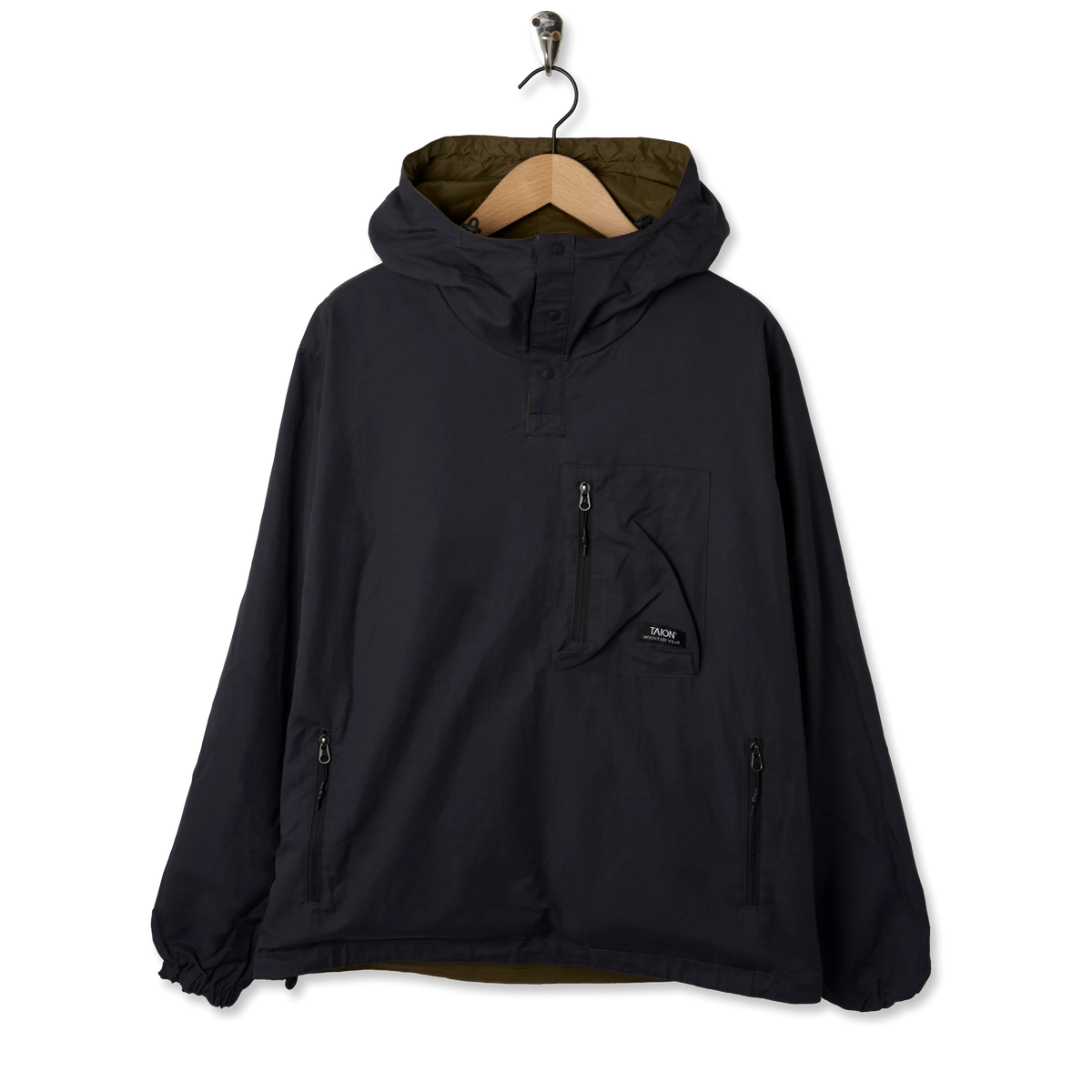 Taion Mountain Non Down Reversible Hooded Jacket Dark Olive / Dark Navy - Front